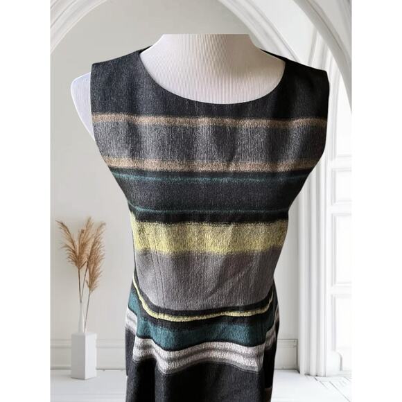 Hugo Boss US 4 S Dicoris Sleeveless Stripe Wool Knee Length Green Gray Dress - Picture 3 of 14